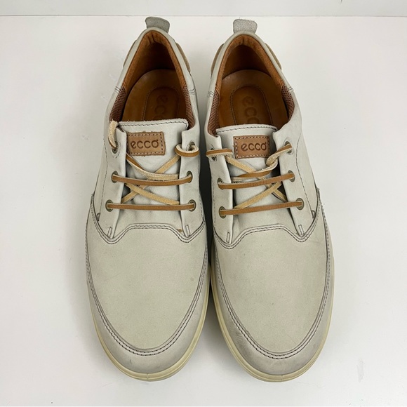 Ecco Cream Off White Lace Up Leather Boat Shoes Mens Size 45